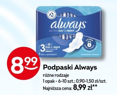 Podpaski Always różne rodzaje promocja w Żabka