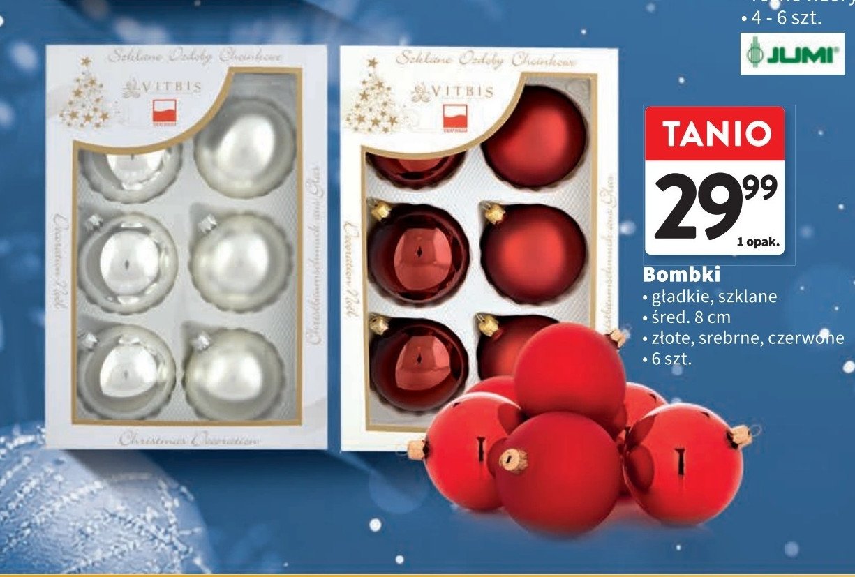 Bombki szklane gładkie 8 cm złote promocja w Intermarche