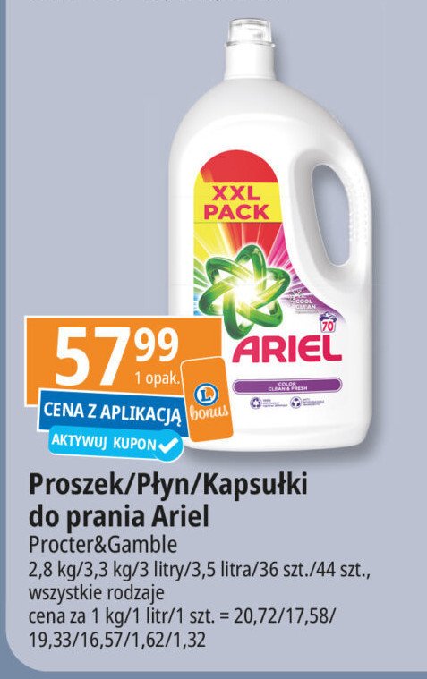 Proszek do prania kolorowego Ariel promocja w Leclerc