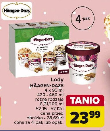 Lody vanilla, carmel & brownie + macadamia nut brittle +  cookies & cream + dulce de leche Haagen-dazs promocja