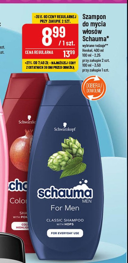 Szampon do w艂os贸w z ekstraktem chmielu Schauma for men promocja