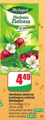 Herbata zielona kwitnąca wiśnia Herbapol promocja w Dino