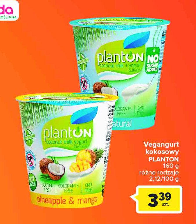 Produkt roślinny z mleczka kokosowego mango & yuzu Planton (żywność) promocja