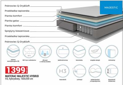Materac MAJESTIC HYBRID H3, hybrydowy, 160x200 cm promocja w Merkury Market