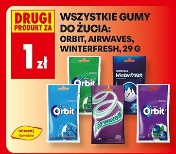 Wszystkie gumy do żucia: Orbit, Airwaves, Winterfresh, 29 g DRUGIE ZA 1 ZŁ promocja w Biedronka