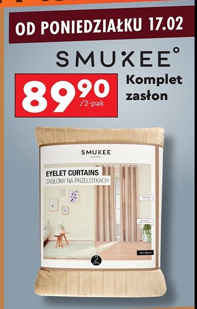 Zasłony ze złotym nadrukiem na przelotkach 140 x 250 cm Smukee promocja w Biedronka