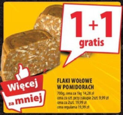 Flaki wołowe w pomidorach 500g około 2kg promocja w Arhelan