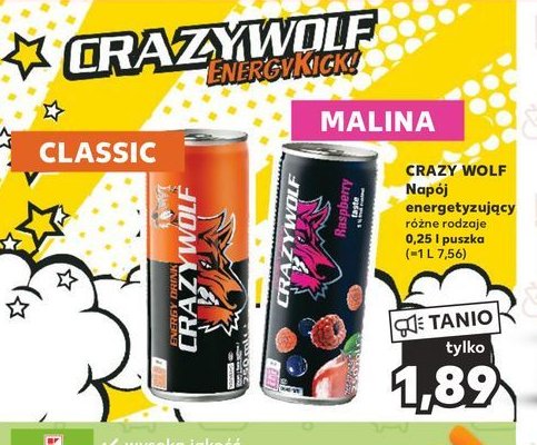 Napój energetyczny raspberry Crazywolf promocja
