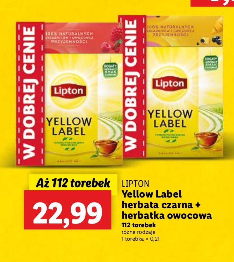 Zestaw herbat: yellow label 92 szt + herbata mango czarna porzeczka 20 szt. Lipton zestaw herbat promocja