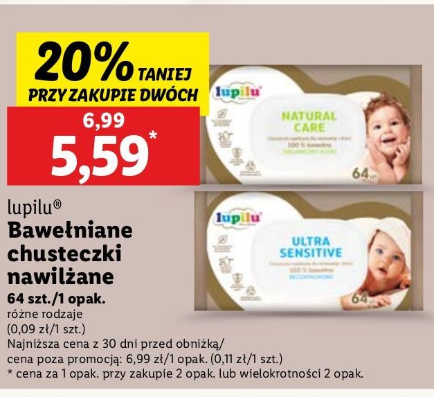 Chusteczki nawilżane ultra sensitive Lupilu promocja