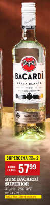Rum Bacardí Superior 37,5%, 700 ML promocja w Biedronka