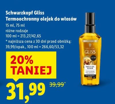 Termoochronny olejek do włosów Schwarzkopf Gliss promocja w Lidl