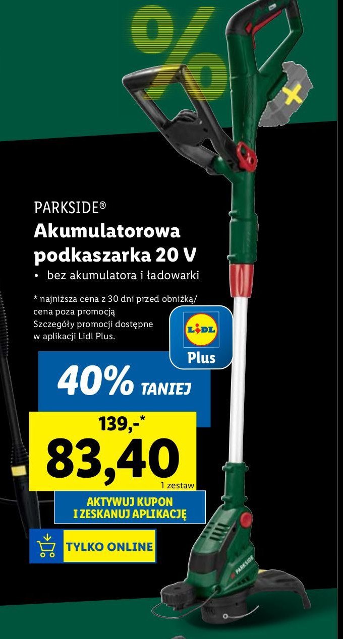 Podkaszarka akumulatorowa 20 v Parkside promocja w Lidl