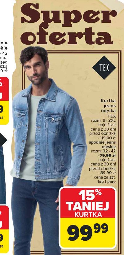 Kurtka męska jeans s-3xl Tex promocja w Carrefour