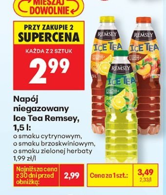 Napój niegazowany Ice Tea Remsey, 1,5 l o smaku brzoskwiniowym promocja w Biedronka