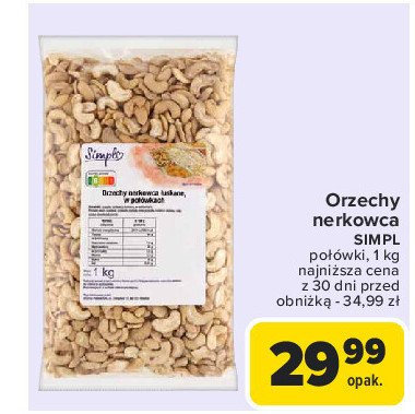 Orzechy nerkowca połówki Simpl promocja w Carrefour Market