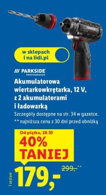 Akumulatorowa wiertarkowkrętarka z 2 akumulatorami i ładowarką promocja w Lidl