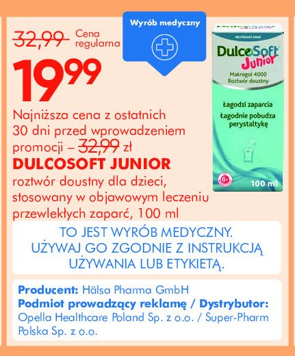 Łagodzi zaparcia DULCOSOFT JUNIOR promocja