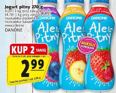 Jogurt pitny 270 g różne smaki (truskawka-banan, truskawka, owoce leśne) promocja w Prim Market