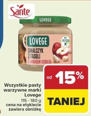 Pasta warzywna z fasoli LOVEGE SANTE różne rodzaje 115-180g promocja w Carrefour Market