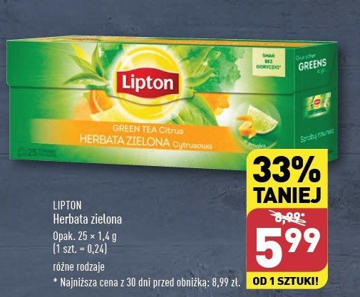 Herbata citrus Lipton green tea promocja w Aldi