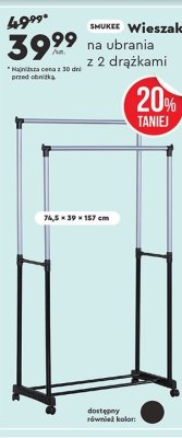Wieszak na ubrania z 2 drążkami promocja w Biedronka