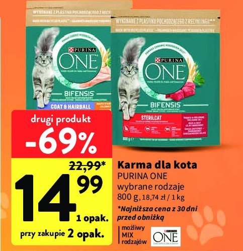 Karma dla kota coat & hairball kurczak i pełne ziarna Purina one promocja