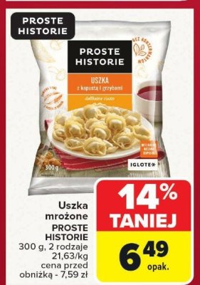 Uszka mrożone PROSTE HISTORIE z kapustą i grzybami promocja w Carrefour Market