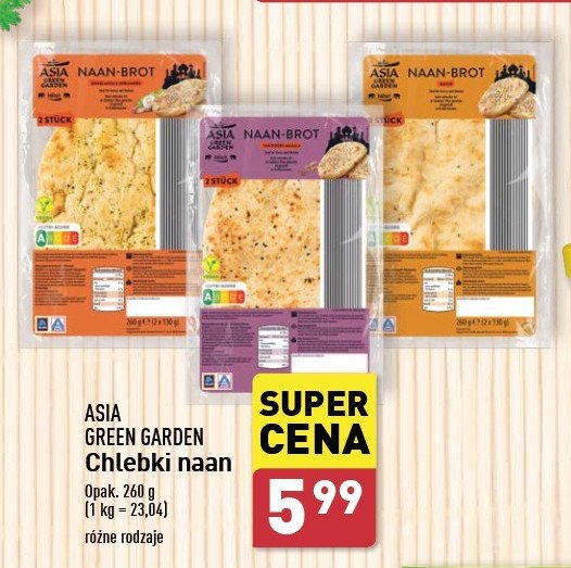 Chleb naan brot z czosnkiem Asia green garden promocja w Aldi