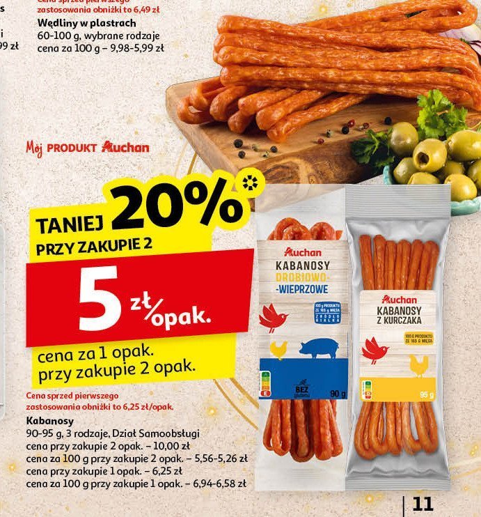 Kabanosy drobiowo- wieprzowe Auchan promocja w Auchan