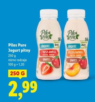 Jogurt pitny Pilos Pure brzoskwinia promocja w Lidl