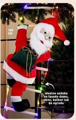 Dekoracja świąteczna Mikołaj na drabinie/linie LED HOME CREATION promocja w Aldi