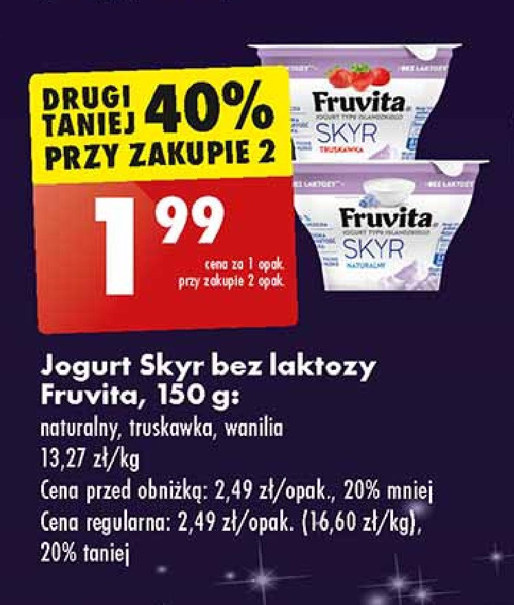 Jogurt truskawka bez laktozy Fruvita skyr promocja