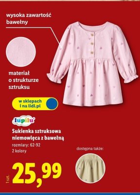 Sukienka sztruksowa niemowlęca z bawełną Lupilu promocja w Lidl