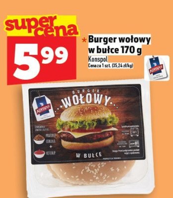 Burger wołowy w bułce Konspol 170 g promocja w TOPAZ
