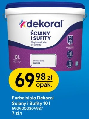 Farba biała Dekoral Ściany i Sufity 10 l promocja w Castorama