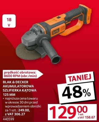 Szlifierka kątowa BLACK+DECKER AKUMULATOROWA BDC18GA-QW 125 MM promocja w Selgros