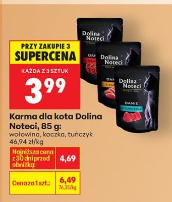 Karma dla kota Dolina Noteci, 85 g: wołowina, kaczka, tuńczyk promocja w Biedronka