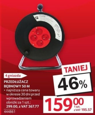 Przedłużacz bębnowy 50M 4 gniazda promocja w Selgros