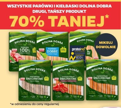 Wszystkie parówki i kiełbaski Dolina Dobra drugi -70% taniej promocja w Netto