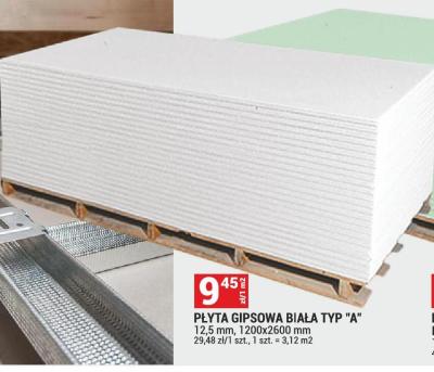 Płyta gipsowa biała typ "A" promocja w Merkury Market