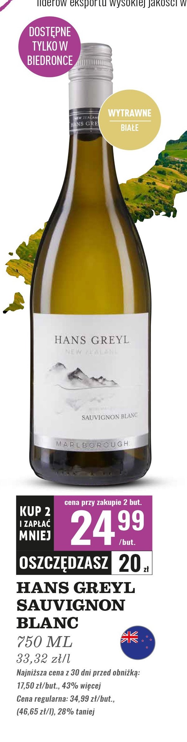 Wino HANS GREYL SAUVIGNON BLANC DRY promocja w Biedronka