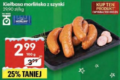 Kiełbasa morlińska z szynki promocja w Delikatesy Centrum