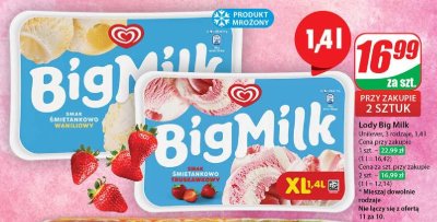 Lody truskawka Algida big milk promocja