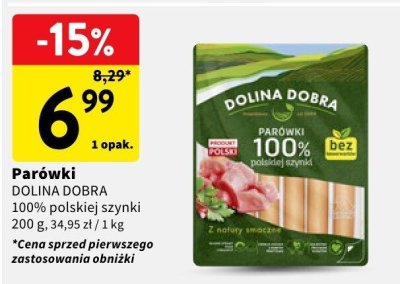 Parówki DOLINA DOBRA 100% polskiej szynki promocja w Intermarche