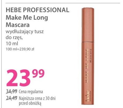 Tusz HEBE PROFESSIONAL Make Me Long Mascara wydłużający do rzęs promocja w Hebe