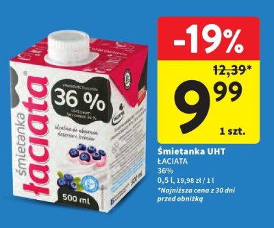 Śmietanka UHT ŁACIATA 36% promocja w Intermarche