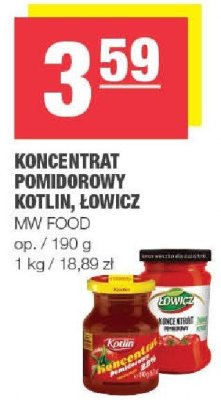 Koncentrat pomidorowy Kotlin, Łowicz MW FOOD promocja w SPAR