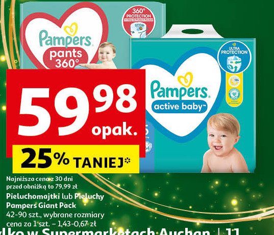 Pieluszki dla dzieci junior Pampers active baby promocja w Auchan