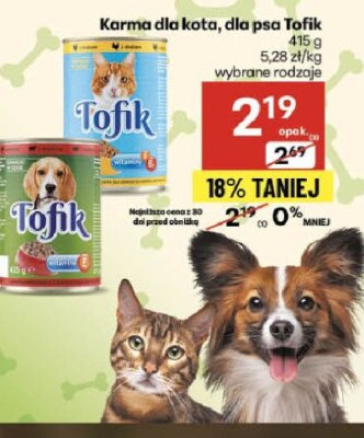 Karma dla kota, dla psa Tofik promocja w Delikatesy Centrum